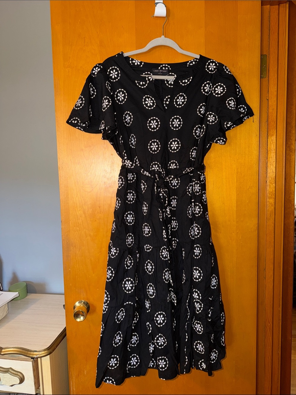 Lane Bryant Black Midi Dress with White Circular Print